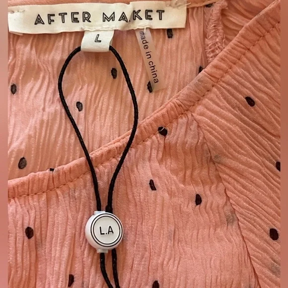 After Market Cottagecore Polka Dot Peplum Blouse Peach Balloon Sleeve - Picture 4 of 9